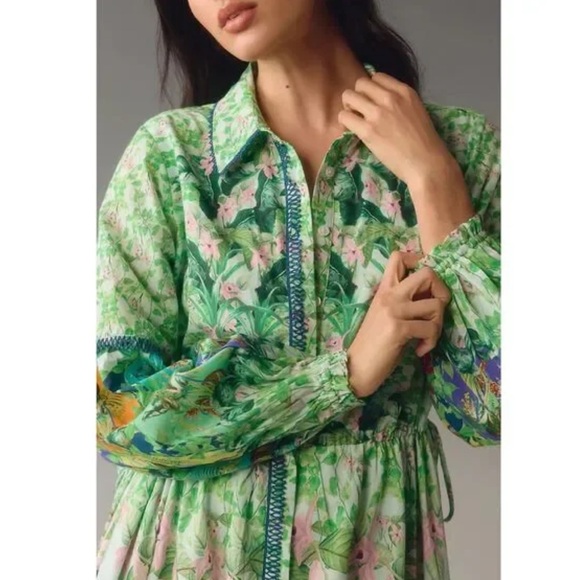 Anthropologie Long-Sleeve Printed Maxi Shirt Dress Jungle Print - Picture 7 of 14